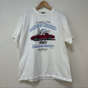 Vintage 1994 "Corvette Weekend, Tacoma WA" Single Stitch White Tee Sz Large